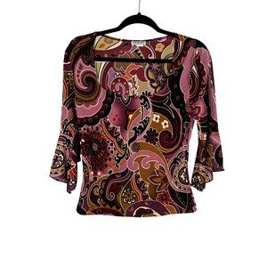 Colorful Floral Funky Top Pink M Cottage Retro Y2K Disco Abstract Whimsical Chic